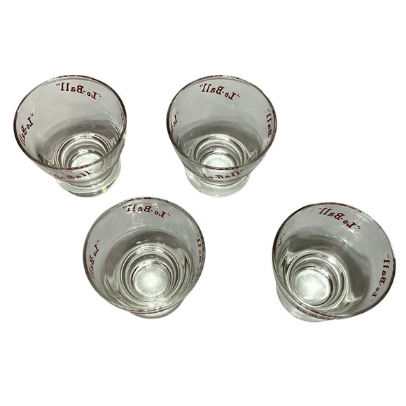 VTG EVA ZEISEL LO BALL GLASSES  SET OF 4 FOOTED RED LETTERING MCM - Picture 3 of 4